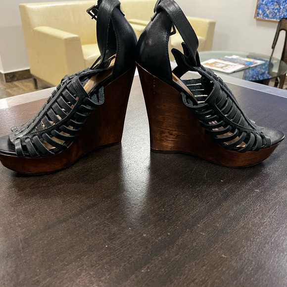 NWOT SCHUTZ Brown Leather Wedge Sandals Sz 7 - Picture 8 of 8